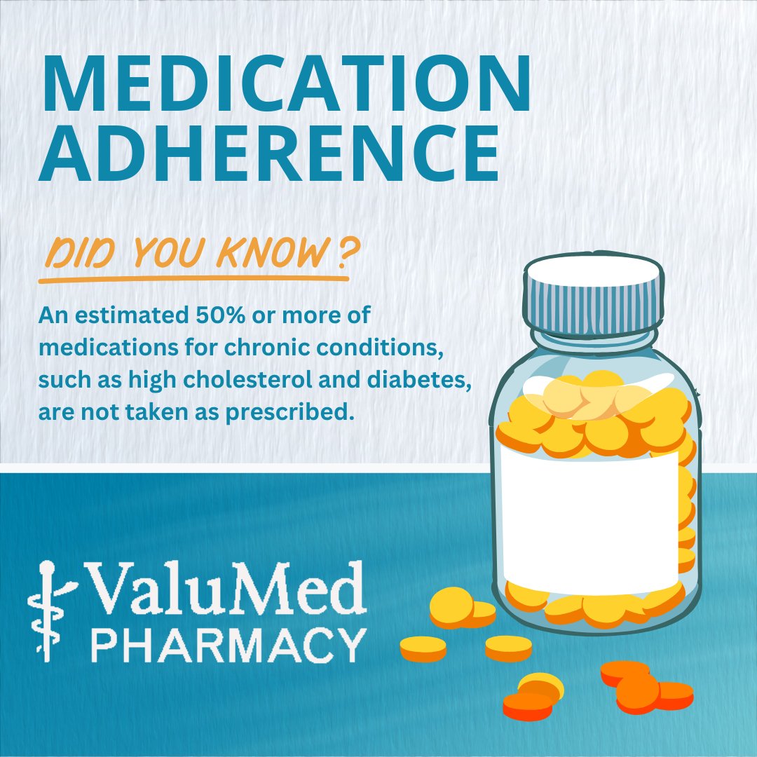 ValuMedPharmacy's tweet photo. Just a quick reminder about the importance of medication adherence. It's crucial to follow your prescribed medication schedule to ensure the best possible outcomes for your health. Remember, consistency is key when it comes to managing your health and wellness. https://t.co/OJGx5E5zVb