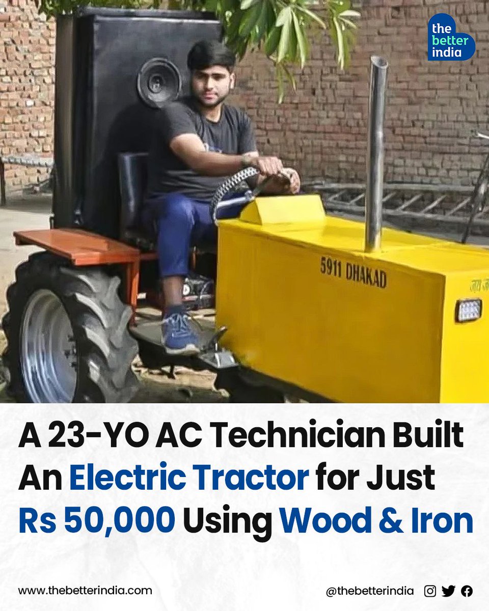 thebetterindia's tweet image. Ali Kumail has become a social media sensation with his ingenious creation — an eco-friendly electric tractor.

#ElectricTractor #FarmingInnovation #UttarPradesh #Bijnor #SustainableInnovation

[Electric Tractor, Bijnor, Innovation, Sustainable Farming, Technology, Uttar Pradesh]