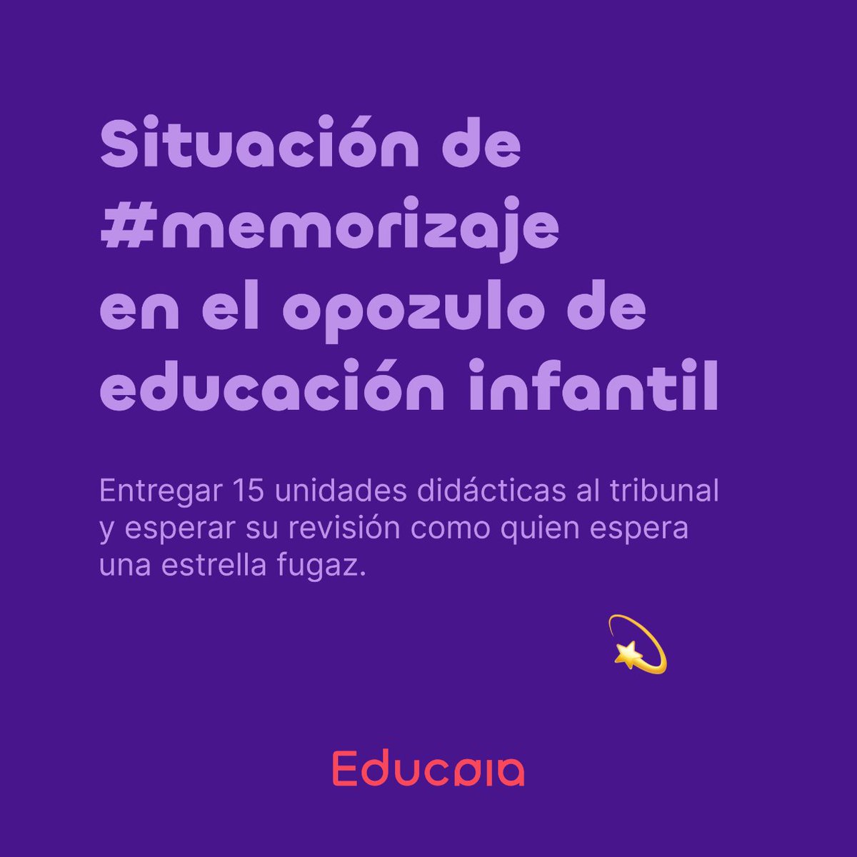 educaia_'s tweet photo. Memorizaje en el #opozulo de educación infantil 📚🤯
15 unidades didácticas, espera como estrella fugaz.
Obten feedback puntual y preciso.

#VentajaEducaia🦉

¡Prueba ya! 
🔗https://t.co/8V6c3CTBqe https://t.co/ExU51eP9jt