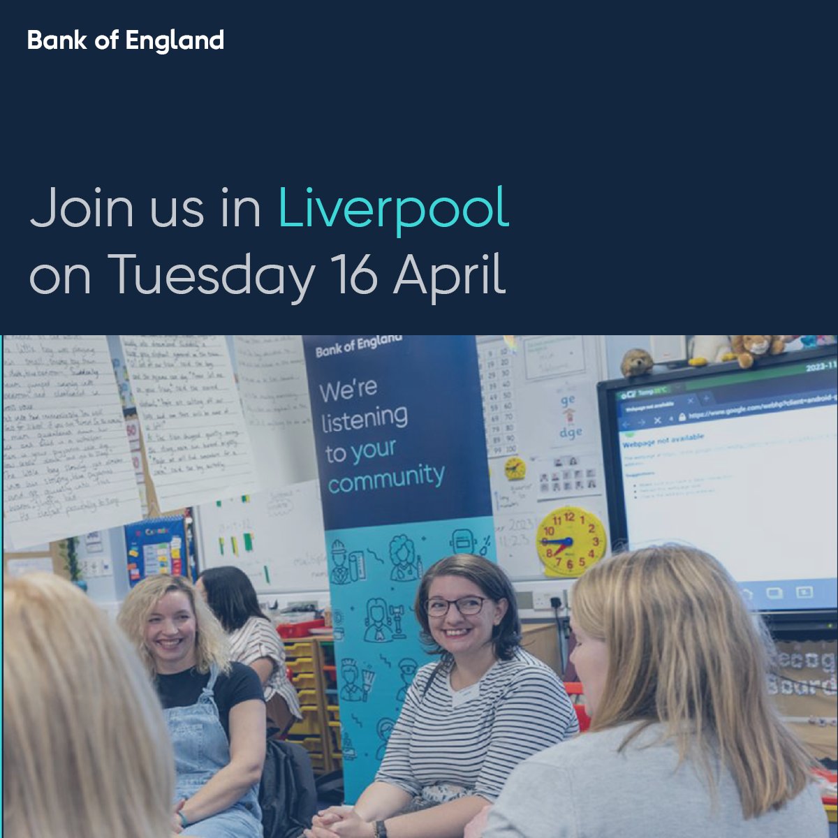 Want to tell us about your experience of the economy and the cost of living? Take part in our in-person Citizens’ Panel in Liverpool on Tuesday 16 April from 5.45pm - 8pm. Sign up here: b-o-e.uk/49VKRYv Registration closes on 8 April.