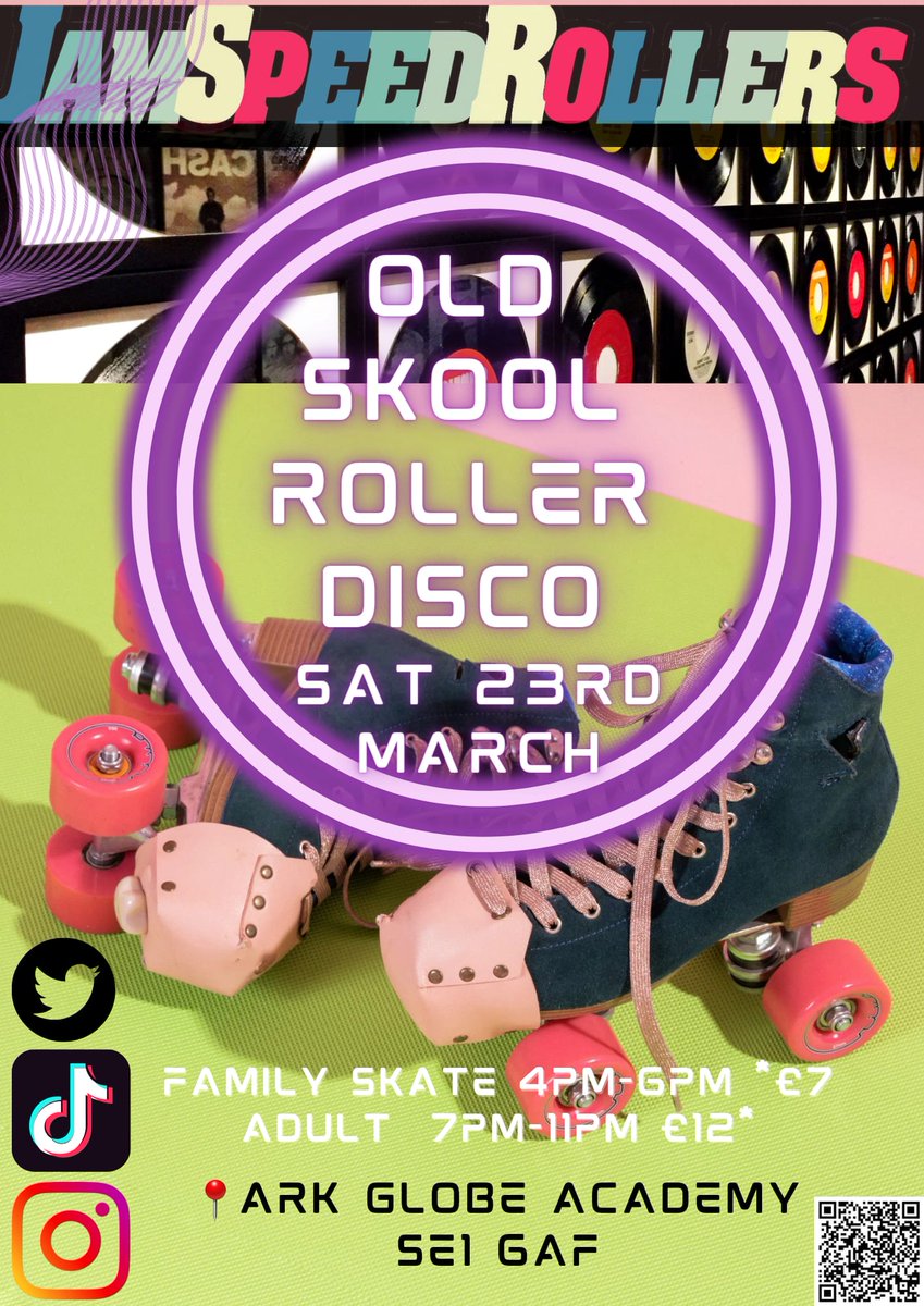 Roller skating event this Saturday 23.03.24
ticketsource.co.uk/jamspeedroller…

@jamSpeedRollers

#jamspeedrollers #rollerskating #skating #londonevent #thingstodoinlondon