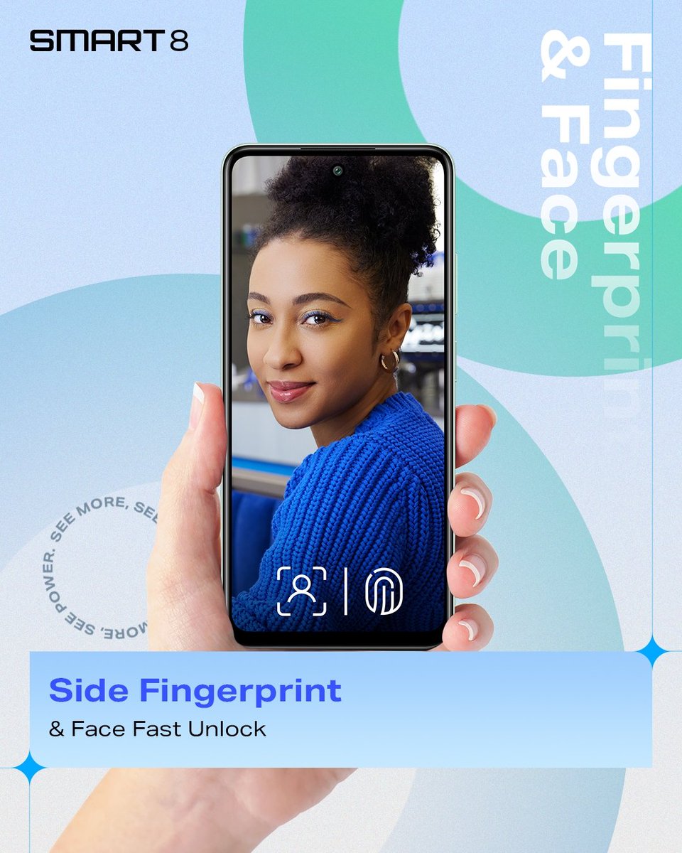 infinixrwanda's tweet photo. Unlock the future with ease and enjoy Fast Unlock for seamless security and convenience. Get ready to experience next-level access! #InfinixSmart8 https://t.co/w5mxdHy81J