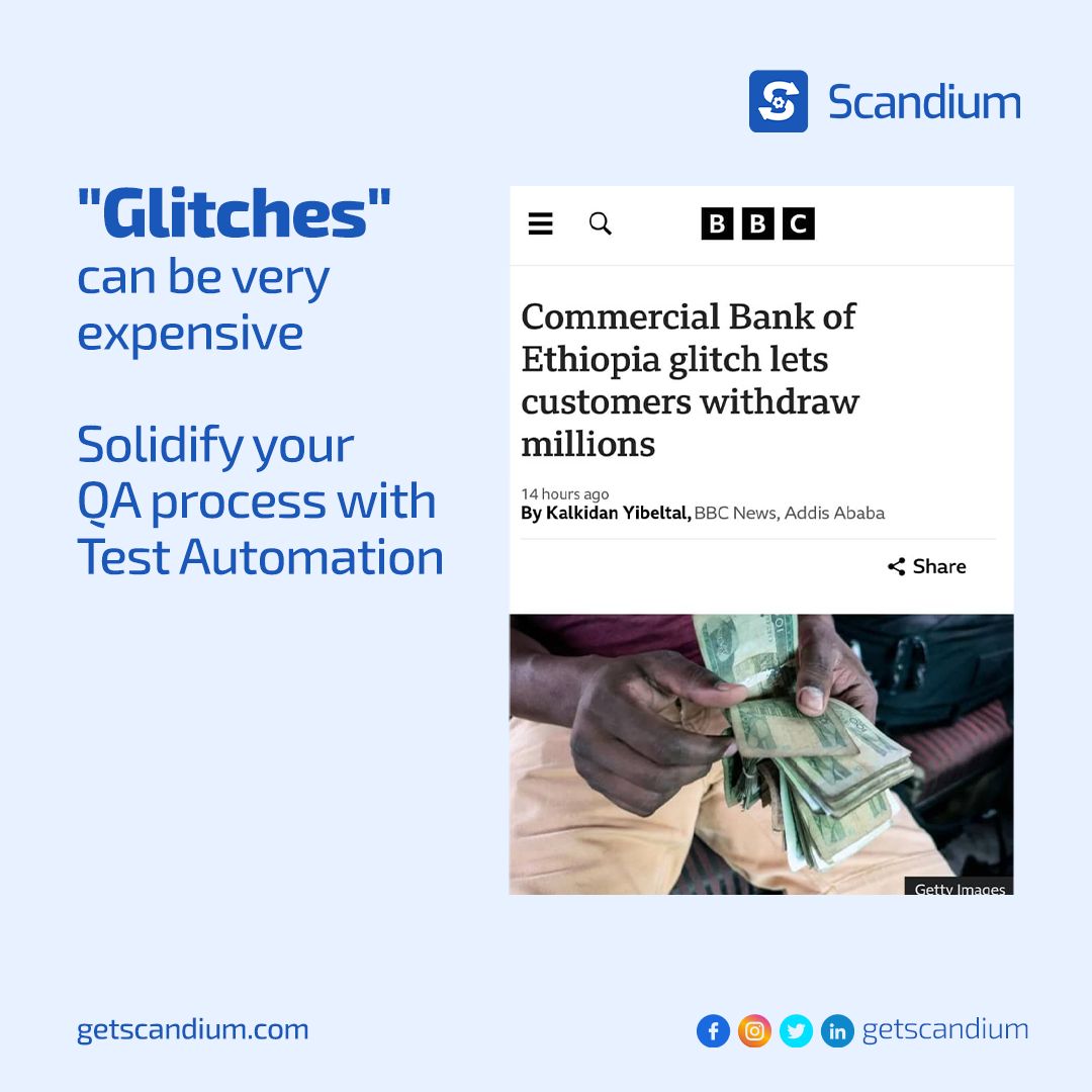 A single glitch can be disastrous. Prioritize software quality assurance to shield you from such setbacks. Automate testing with Scandium for bug-free products. Visit getscandium.com to get started.

#Scandium #SoftwareTesting #QualityAssurance #TestAutomation