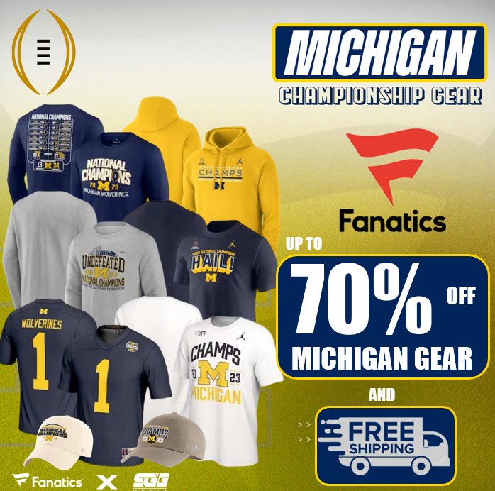 MICHIGAN WOLVERINES NATIONAL CHAMPIONSHIP SALE🏆🏆🏆 MICHIGAN FANS‼️ It’s never too late! Grab your Michigan gear today and get up to 70% OFF with FREE SHIPPING using THIS PROMO LINK: fanatics.93n6tx.net/GOBLUE 📈 HURRY! DEAL ENDS SOON🤝#GoBlue