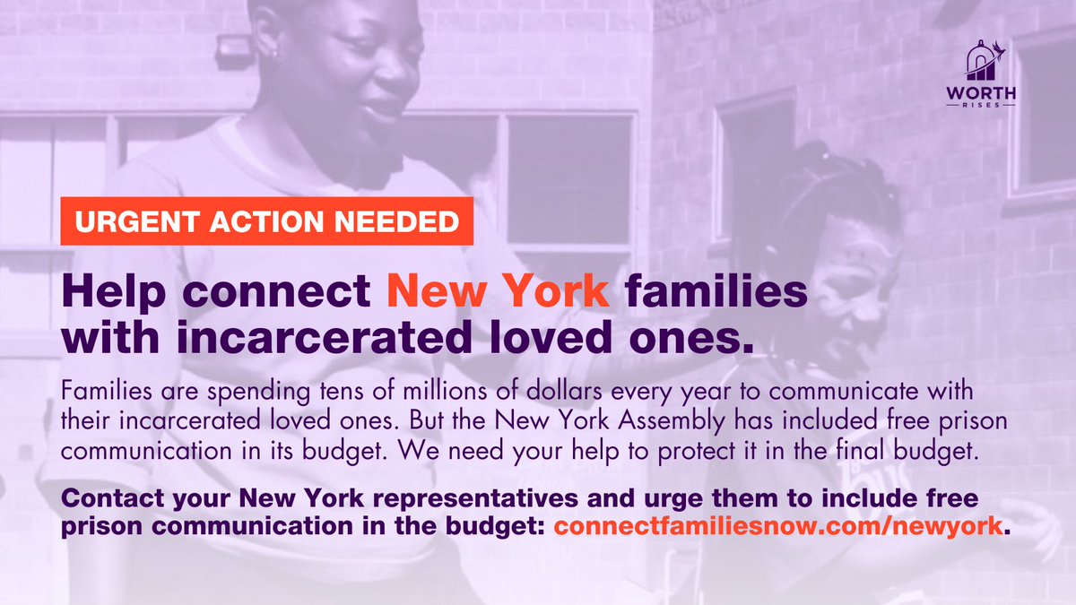 URGENT ACTION NEEDED! The New York Assembly has included free prison communication in its budget. We need your help to protect it in the final budget! Visit connectfamiliesnow.com/newyork to take action now!