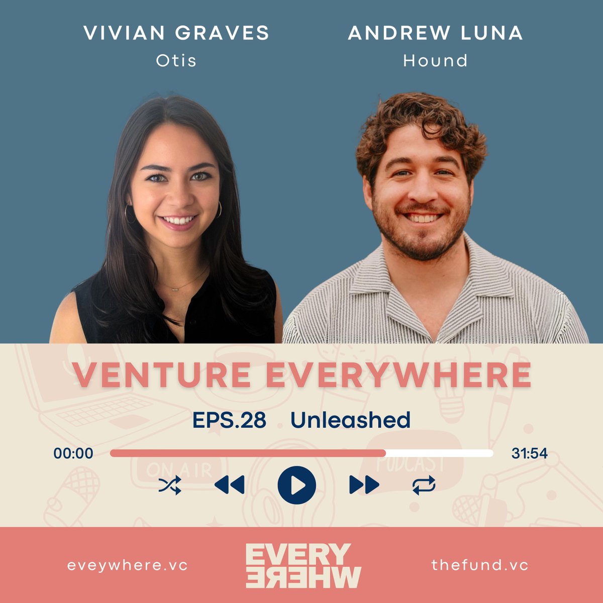 ON AIR: Venture Everywhere #Podcast EPS 28🎙️ Unleashed with @vivgraves, CEO of @otispet & Andrew Luna, CEO of hound.vet 🎧Listen now: 🍎 Apple: podcasts.apple.com/us/podcast/unl… 💚 Spotify: open.spotify.com/episode/43Lqi7… 🗒️ Transcript at ideas.everywhere.vc/s/podcast