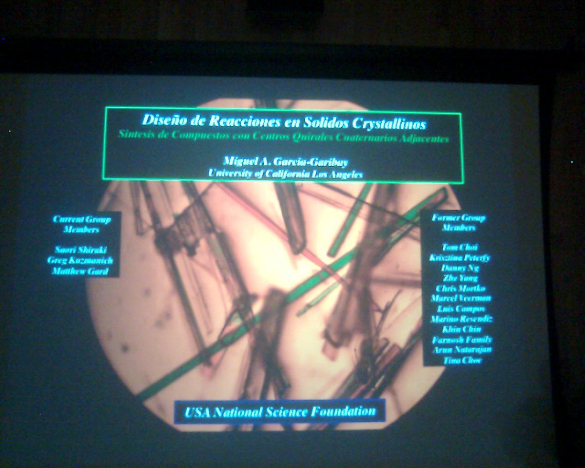 Hace 13 años, tuvimos el gran honor de que el legendario Miguel García Garibay <a href="/GaribayLab/">Garcia-Garibay Research Group (MGG Lab)</a> impartiera una conferencia en nuestro congreso en la <a href="/udlap/">UDLAP</a> 
La noche anterior, cenamos en el restaurante del Villas Arqueológicas. Vaya recuerdos.