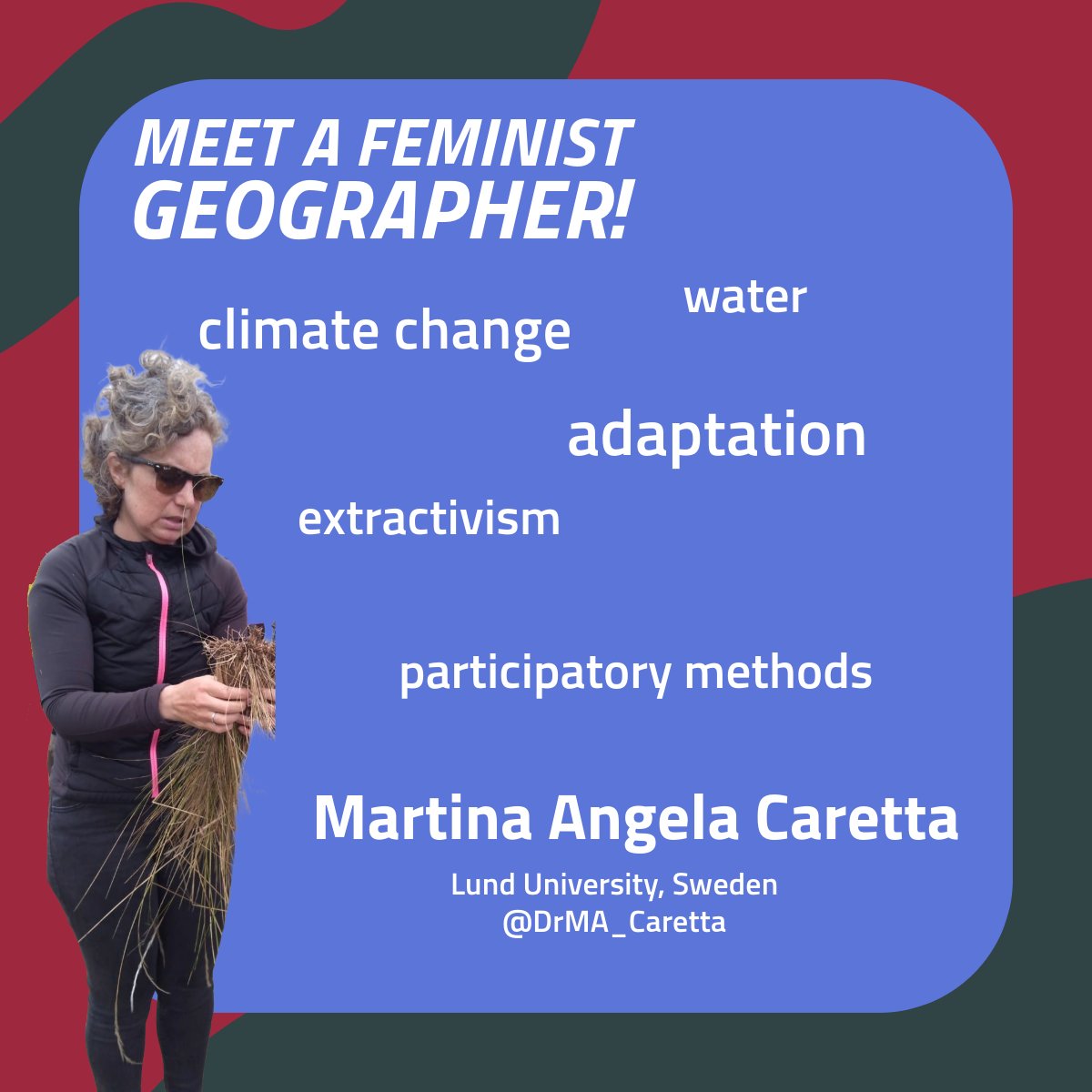 #MeetAFeministGeographer! @DrMA_Caretta of Lund University! She is a feminist geographer researching human-environment interactions with expertise in water, climate change adaptation, extractivism and gender....