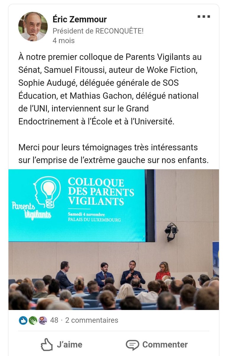 lorientxpress's tweet photo. Scandale du Fonds Marianne (suite):
Samuel Fitoussi, chroniqueur pour les vidéos de "Reconstruire le Commun" financées par le Fonds Marianne, était intervenant au récent colloque de l'association zemmouriste "Parents Vigilants": https://t.co/MQwlbTOQj5