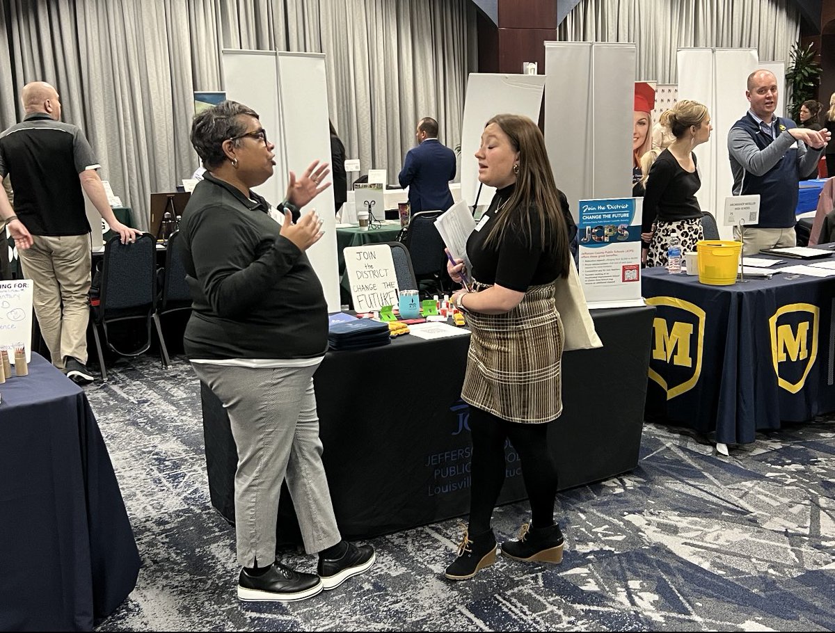 Catch us right now at the Southwest Ohio/Northern Kentucky Education Career Fair hosted by @XavierU! #WeAreJCPS