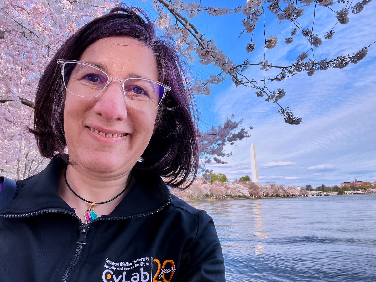 Lorrie Cranor (@lorrietweet), @CyLab Director, enjoys the cherry blossoms in DC between sessions of the @AspenDigital US Cybersecurity Group spring meeting.