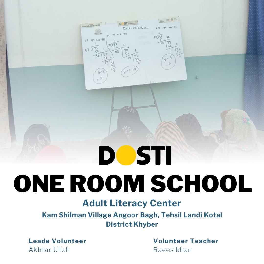 Math is no mystery for the women at Dosti One Room School's Adult Literacy Center in Khyber. Breaking barriers and solving equations prove it's never too late for education. Kudos to their teachers, Akhtar Ullah & Raees Khan! #MathForAll #AdultLearning #DostiStrong