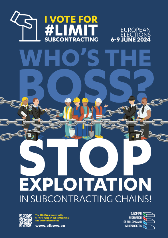 🚀 Today we launch the 2nd phase of our #limitsubcontracting campaign linking it to the upcoming European elections.🗳🇪🇺

⛓ Subcontracting chains are a major risk factor for workers’ exploitation in construction.
🚨The new <a href="/EU_Commission/">European Commission</a> must act!
👉bit.ly/45u1BCP