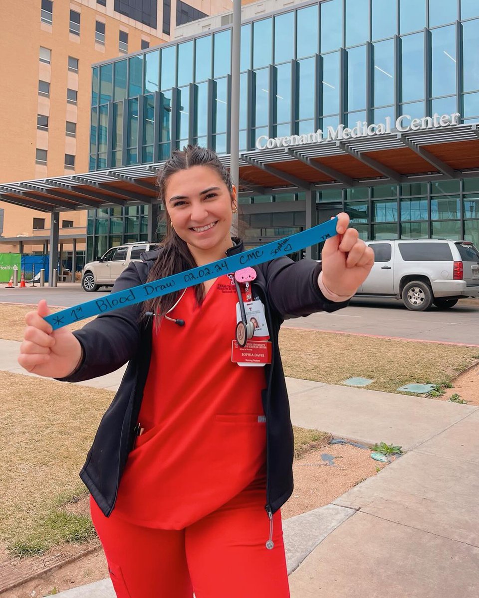 “Hmu for all your IV needs 🩸💉” Posing for a photo with the tourniquet from their first IV start is a tradition for nursing students like Sophia, and others in the #TTUHSC School of Nursing.