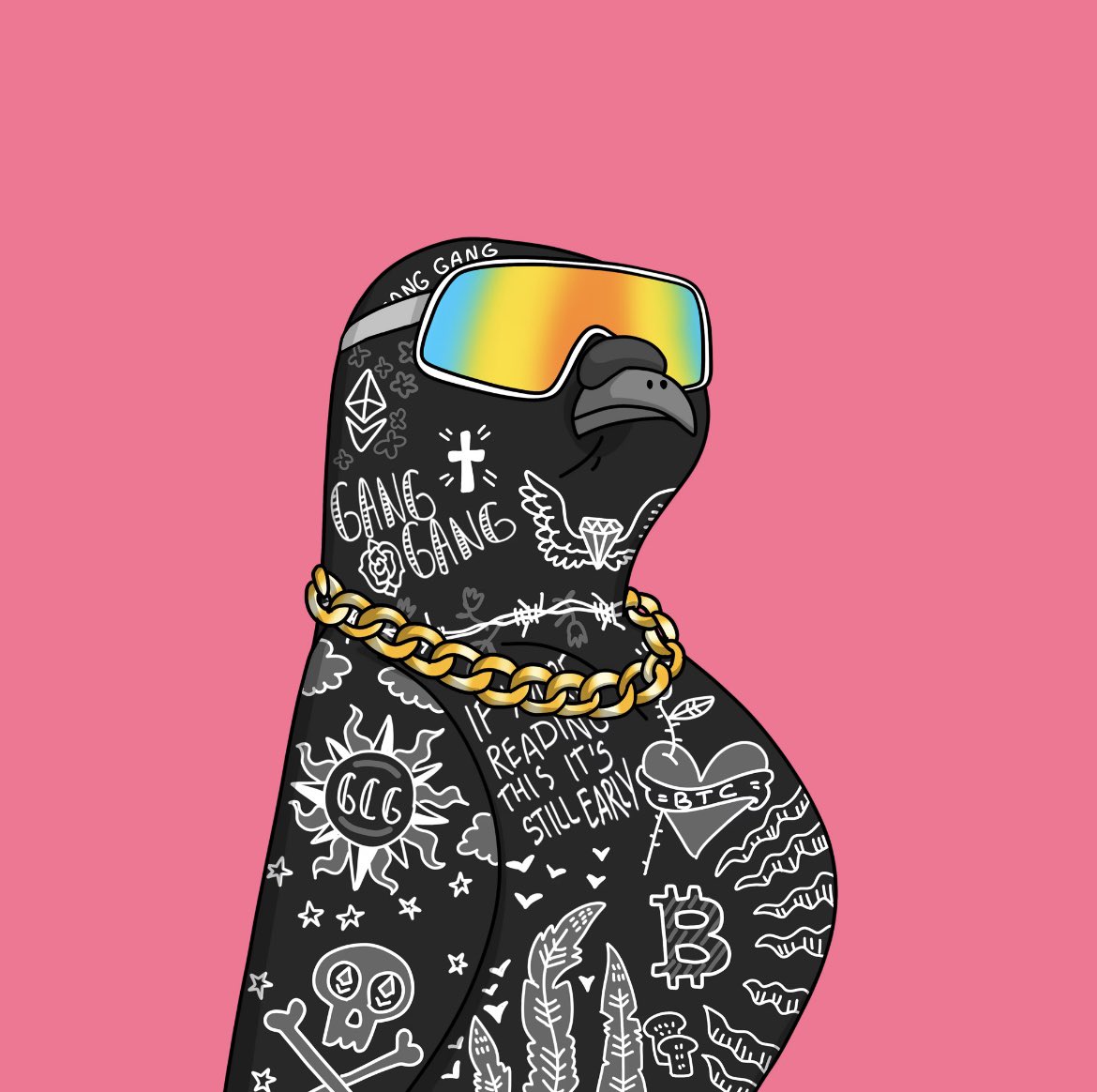 Behold.. The finest pigeon in the @GutterCatGang collection 🔥🏆

Don’t look too hard or you’ll burn your eyes! #GangGang 

#WUTJU #Carls $GANG