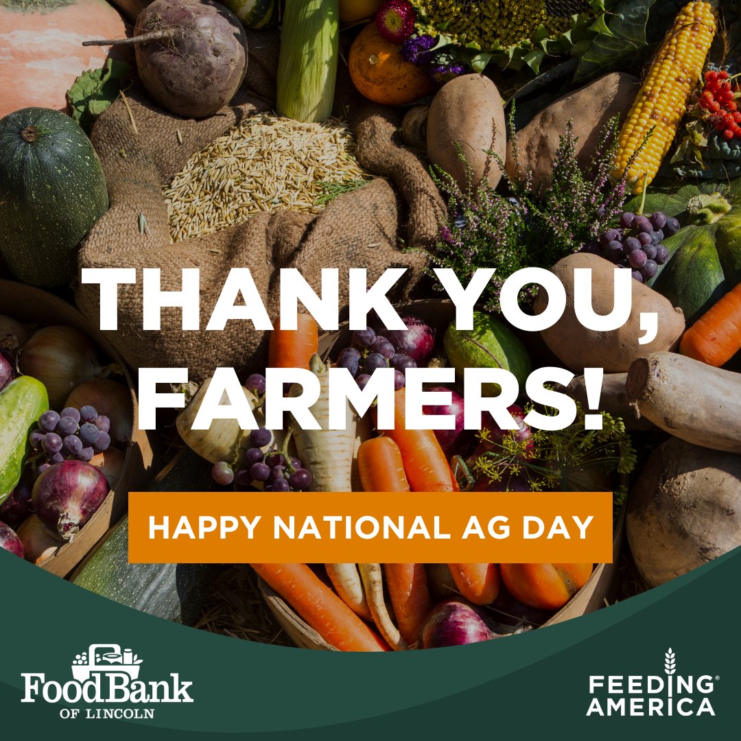 Today is National Ag Day! #ThankYouFarmers! Farmers and other food producers are essential partners in the movement to end hunger. We need a strong #FarmBill for farmers and people facing hunger! #FarmersFeedingAmericaAct #AgDay24