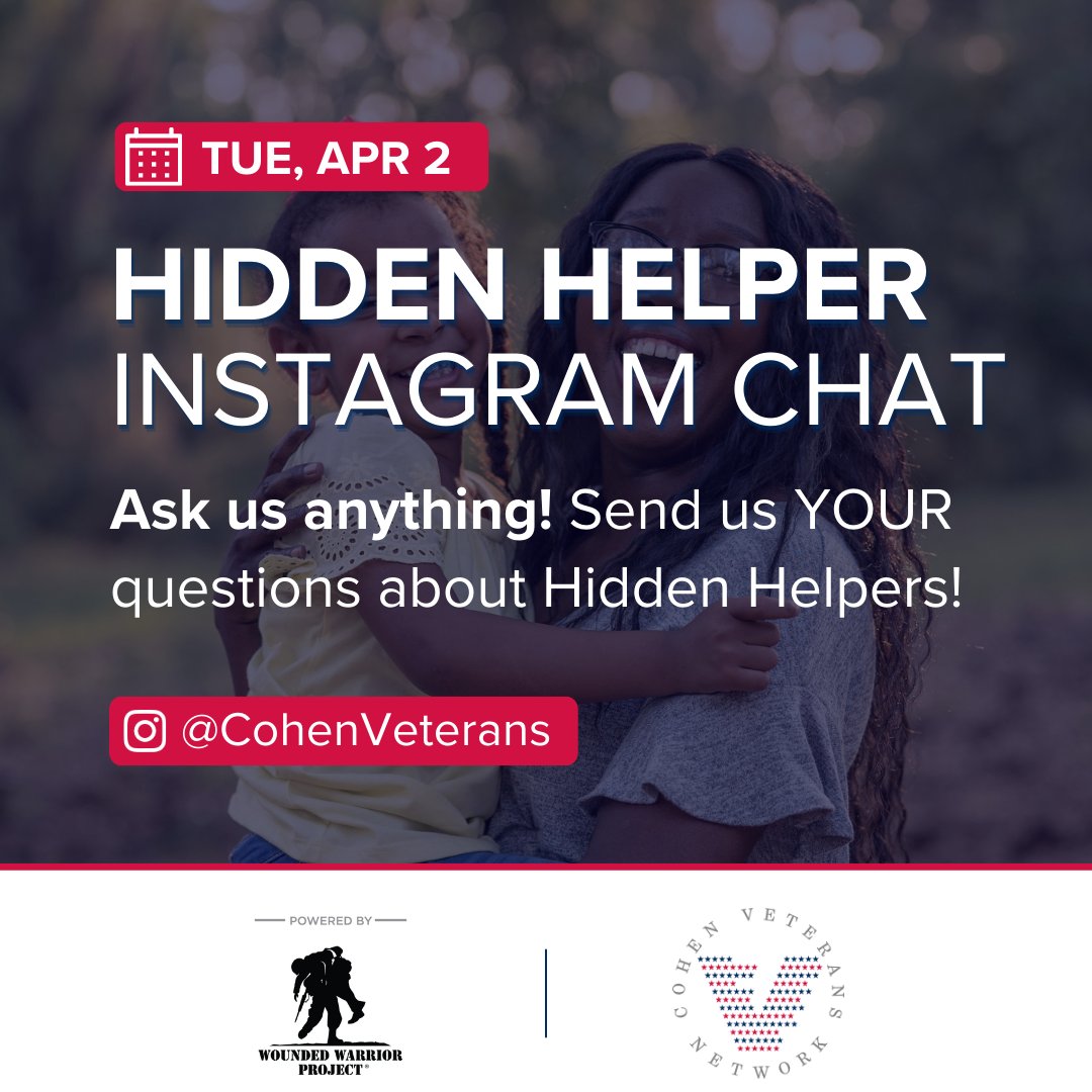 To kick off #MonthoftheMilitaryChild, join us for a special Hidden Helper Instagram Chat where we will answer YOUR questions about Hidden Helper wellness, caregiving, parenting, and more! Special thanks to @WWP for their generous support of CVN #HiddenHelpers!