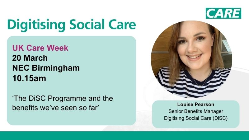 Only one more day until @UKCareWeek ⌛️ Our fab colleague Louise Pearson, Benefits Manager, will be speaking tomorrow morning about all of the benefits seen so far on the #DigitisingSocialCare programme💚 View the full agenda 👇 ukcareweek.com/2024-show-guide #UKCareWeek