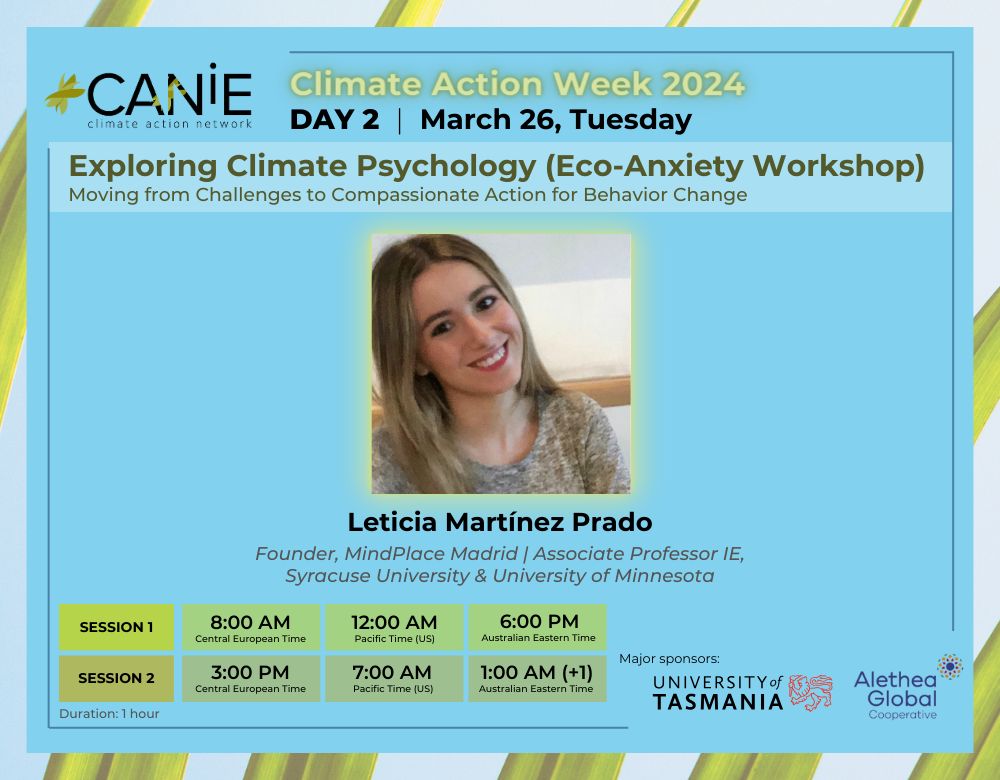 Climate Action Week Day 2 As always, to accommodate all our members' timezones we will offer 2 sessions: Session 1 8 AM CET / 12 PM PT / 6 PM AET Registration Link: lnkd.in/dMfpGVHZ Session 2 3 PM CET / 7 AM PT / 1 AM AET Registration Link: lnkd.in/dGtGgcmD