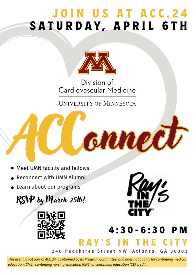Sasha Prisco, MD, PhD (@sashaprisco) on Twitter photo All #ACC24 attendees are invited! Come meet and catch up with @umn_dcvm faculty and <a href="/UmnCardsfellow/">UMN Cards Fellow</a>. Would love to see you there!
👉RSVP: tinyurl.com/2s3kam5d All #ACC24 attendees are invited! Come meet and catch up with @umn_dcvm faculty and <a href="/UmnCardsfellow/">UMN Cards Fellow</a>. Would love to see you there!
👉RSVP: tinyurl.com/2s3kam5d
