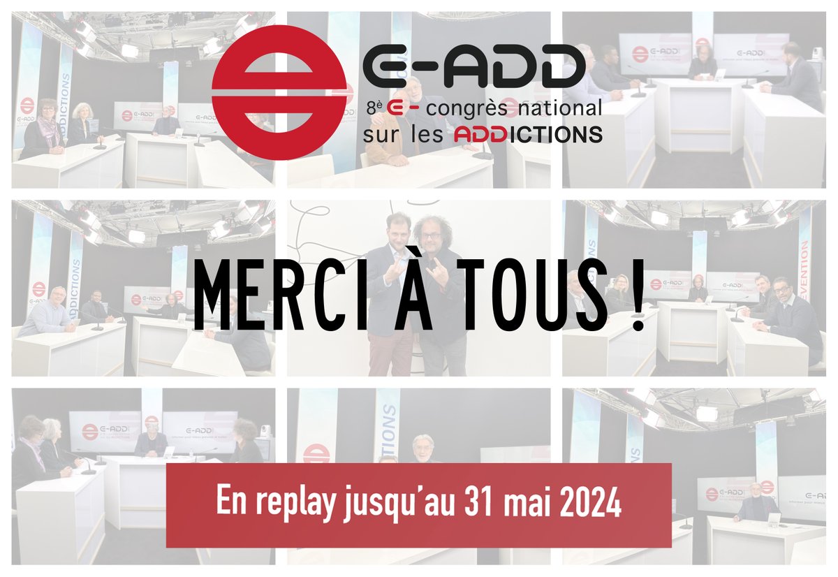 🎤 E-Add 2024 • 8è congrès sur les addictions • MERCI A TOUS 👨‍⚕️ 👩‍⚕️ Retrouvez l'intégralité du congrès en replay jusqu'au 31 mai ! Thème 2024 : Informer pour mieux prévenir et traiter. 👉 Inscription gratuite : lnkd.in/eEY-Dtw6 #eadd2024 @FedeAddiction @SOS_ADDICTIONS