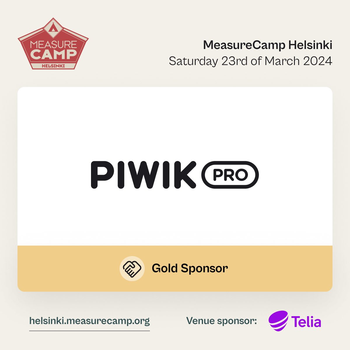 We are excited to present our 🥇Gold sponsor - @PiwikPro 
Piwik PRO Analytics Suite provides flexible data collection and reports in addition to consent management, tag management and a customer data platform. piwik.pro

Say hi to Piwik Pro crew in Helsinki 💫