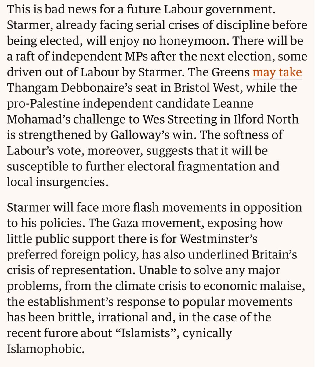 Crank in Guardian says Labour is not supportive of a ceasefire (is it), “staunchly pro-Israel” (it isn’t), and Wes Streeting and other Labour MPs are at risk of losing their seats to pro-Palestinian independents (they aren’t). 🤡

All in a days work for the Corbyn-loving Graun