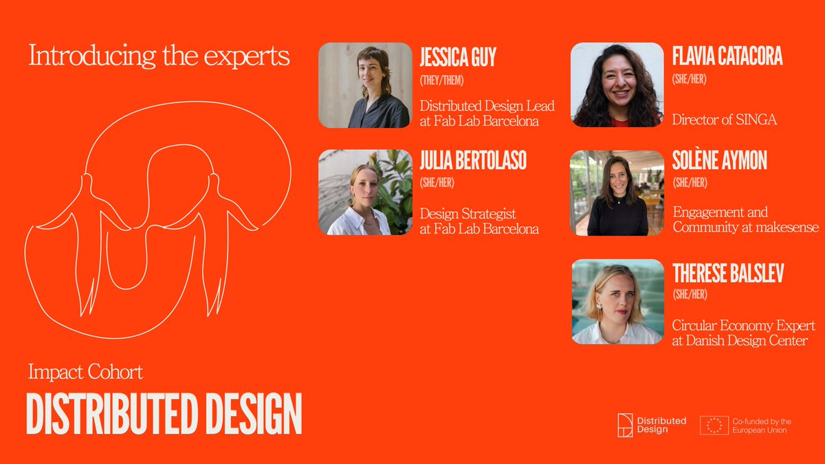 🤩 Meet the experts of the Impact Cohort programme taking place 15th-30th of April entirely online.
‣ If you are a creative, apply until March 22nd.
‣ If you are a company, apply until March 28th.
🌟 Learn more here: distributeddesign.eu/distributed-de…

#distributeddesign #creativeeurope
