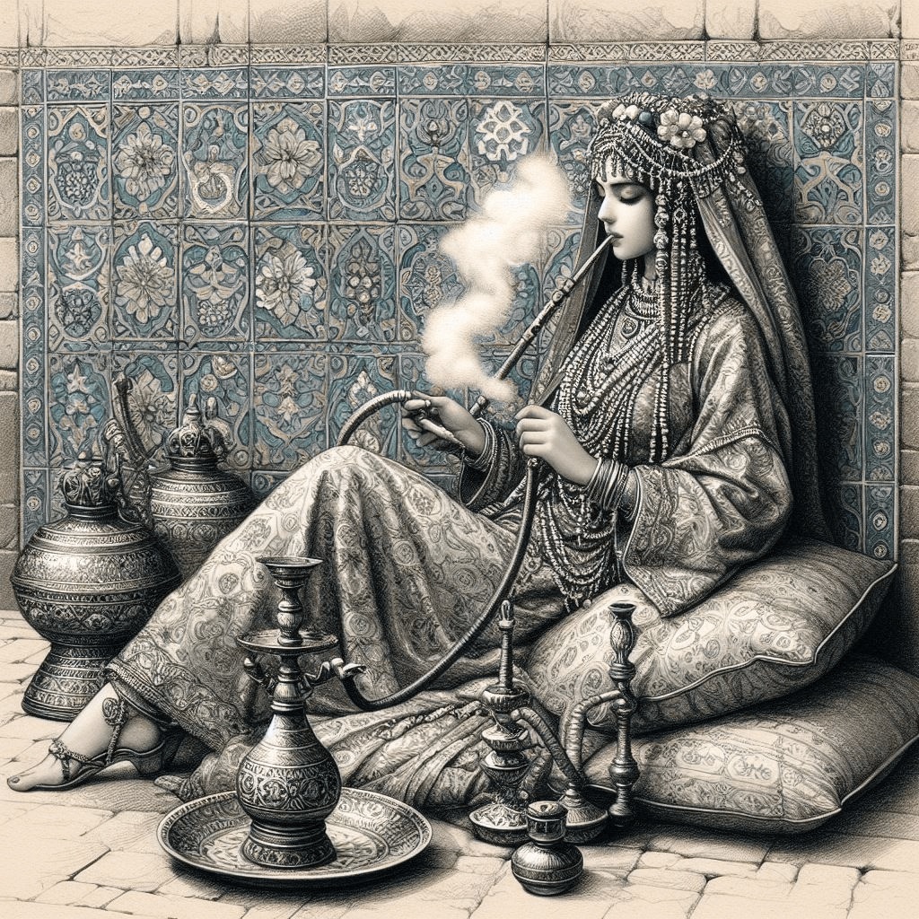 HatemSherbieny's tweet photo. "Odalisque", Cairo at 16th century, Mamluk era, (aesthetic inspired by orientalists lithographs).   Part 2/3

#odalisque #orientalists #digitalart #leonardoai #bing #dalle3 #ArtistOnTwitter #AIArt #AIArtGallery #AIartSociety #AIArtwork #AICommunity #aiartist #Digitelillustration https://t.co/gf60ZO2gOa
