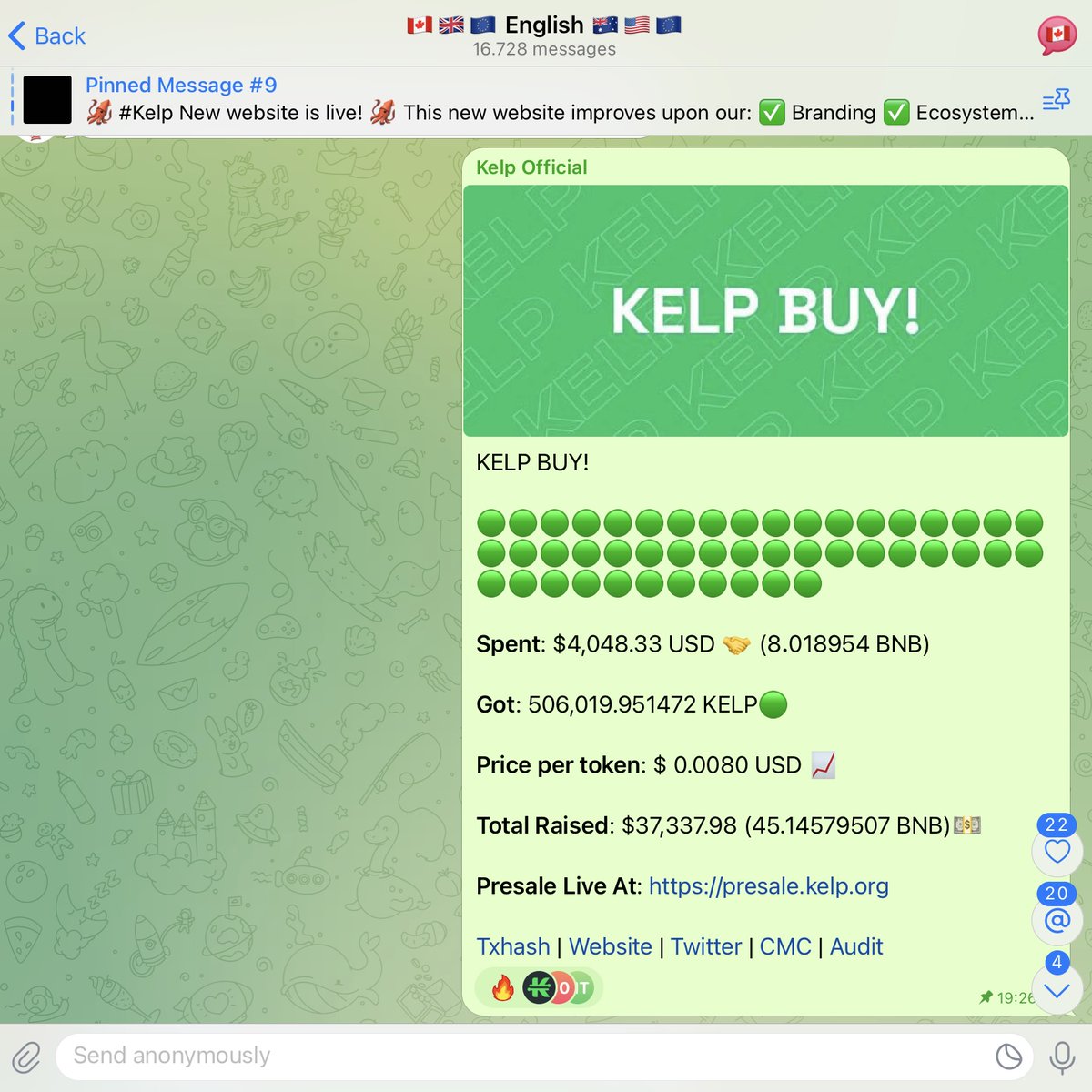 🐙 Kelper’s look out! 🐙

✅ First stage of public sale almost completed!

Afterwards price only goes up! ⬆️

🚀 Current price for presale 0.008

✅ Launch price 0.01

How to get your spot in #Kelp

🐉 Visit kelp.org
