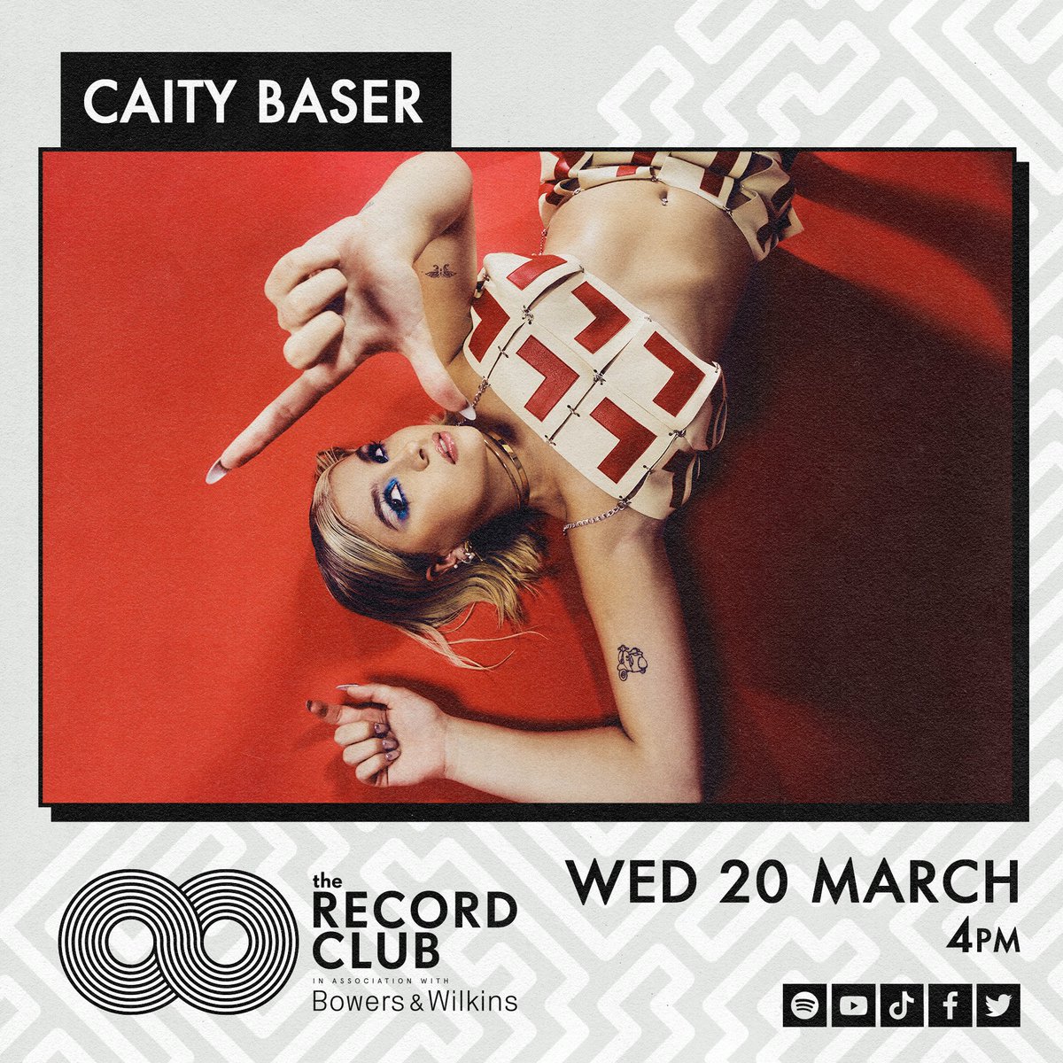 This time tomorrow with the one and only Caity Baser (@BaserCaity)...❤️ Join us live from 4pm and ask Caity a question about her mixtape 'Still Learning' for the chance to win a pair of @BowersWilkins headphones: linktr.ee/therecordclub