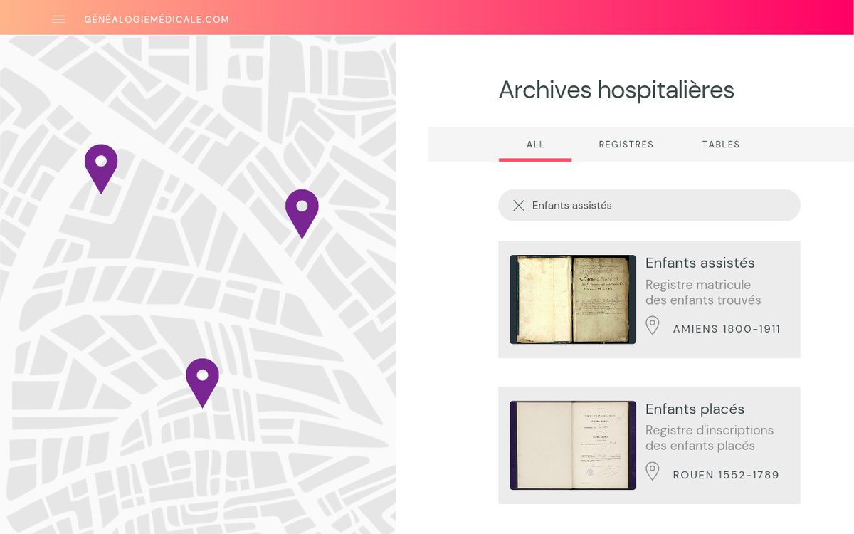 Mise à jour sur la carte cette semaine : la carte des #archivesmedicales accueillera fin de semaine un nouveau picto (violet) dédié aux enfants assistés, abandonnés pour faciliter la recherche des #généalogiste 

Volet de droite 👉 enfants assistés 

genealogiemedicale.com/archives-medic…