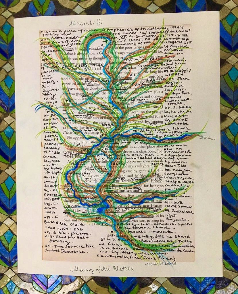 I started adding color to my Finnegans Wake simply to keep up with the river counts this one is 86 which may be higher now 🌀🌀🌀 A few years later it was so much fun to try to visualize Joyce’s ‘meeting of the waters’ merging the Mississippi and the Liffey aka the Missisliffi