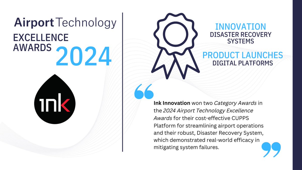 Congratulations to Ink Innovation (Ink), a leading travel technology provider, for clinching victory in both the Innovation and Product Launches categories at the prestigious 2024 Airport Technology Excellence Awards! Find out more - lnkd.in/eZbbCE8J