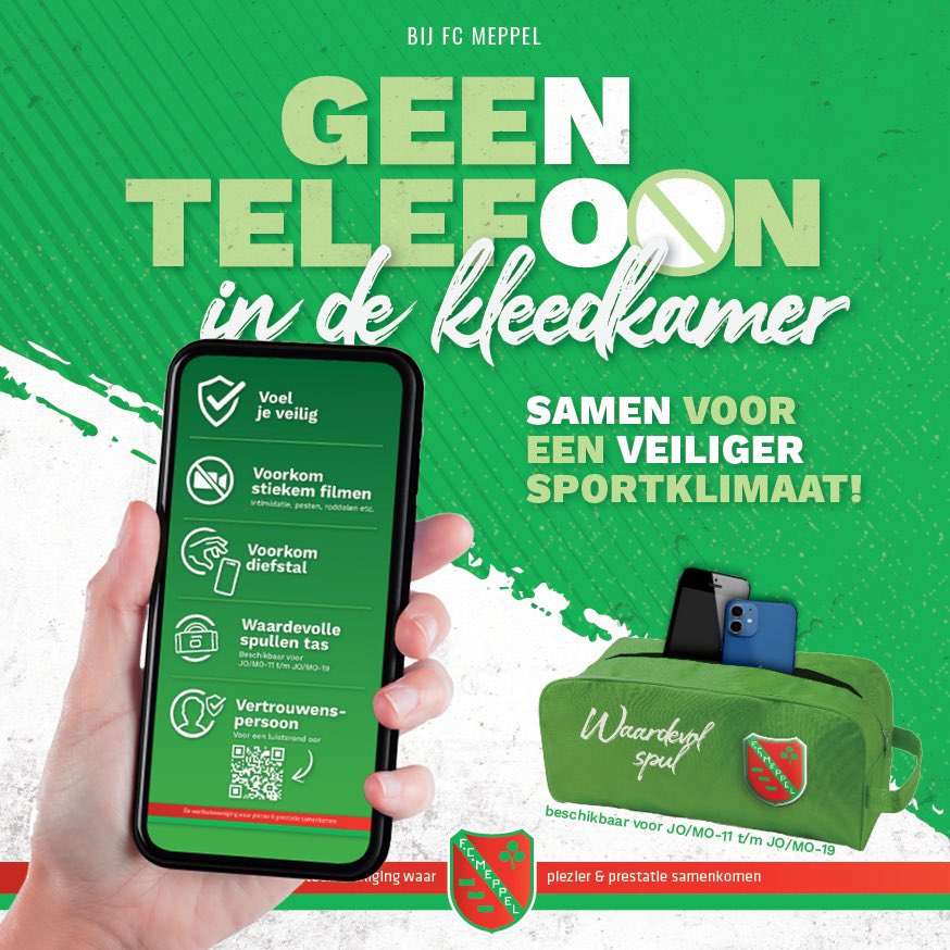 Complimenten aan <a href="/FCMeppel/">FC Meppel</a> die op praktische wijze een belangrijk sociale veiligheid probleem aanpakken: mobieltjes in de kleedkamer. 
#DrentseWeekvdVeiligeSport 
sportclubdrenthe.nl/succes-project…