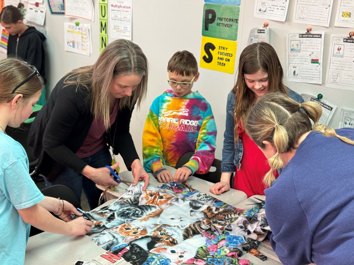 usd232official's tweet photo. Students @PRECougars took part in a school-wide Community Service Day right before Spring Break.
As part of their canine-centered, community service learning, 5th graders created pet toys and blankets to donate to the Heart of America Humane Society. 
#usd232communityservice https://t.co/5rkLcLgIP9