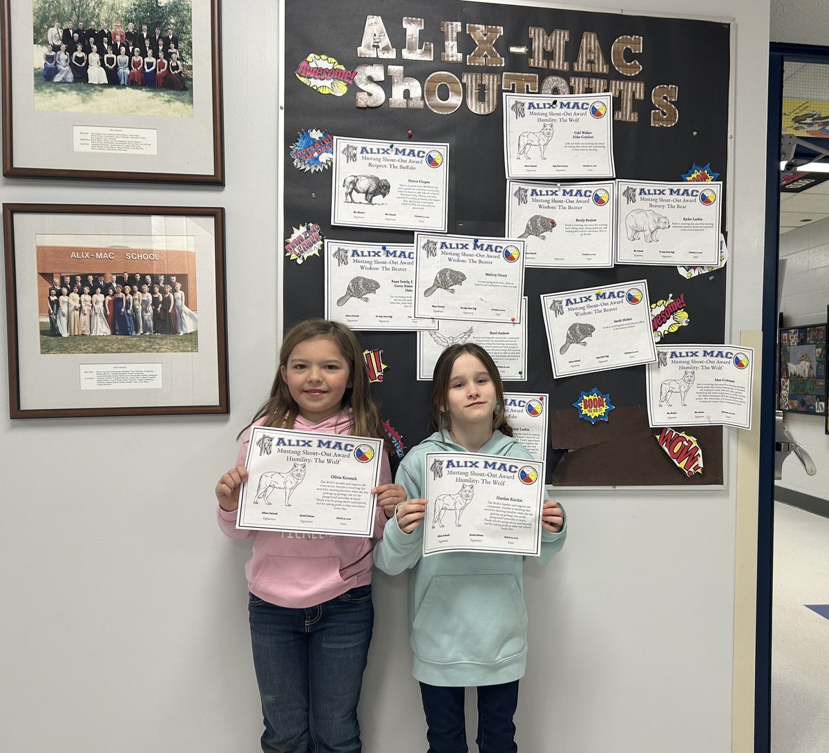 These two little Mustangs got Shout-Outs for the Grandfather Teaching of Humility represented by The Wolf! Yesterday they picked up garbage after the big melt over the weekend. Thanks SO much for showing respect for our school and land that way!#BuildingMomentum #AXfnmi  <a href="/WCPS72/">Wolf Creek Schools</a>