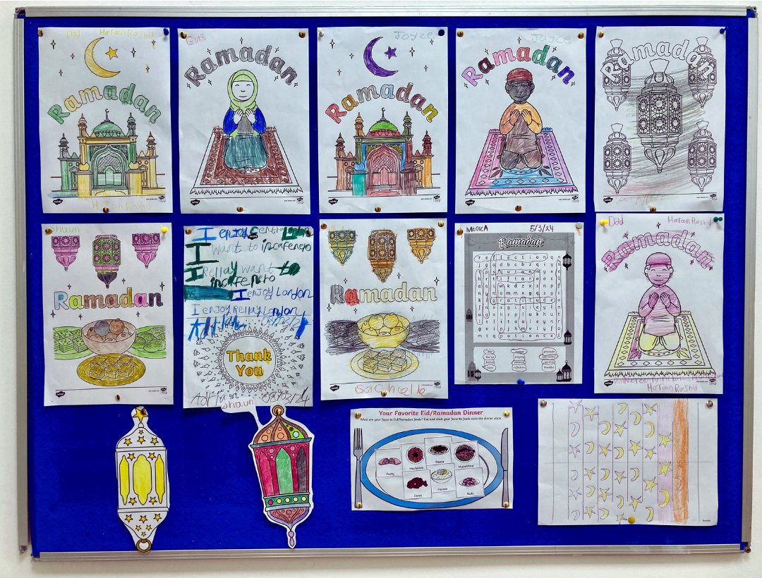 Lunchtime activities provide a great opportunity to reflect and celebrate our students' cultures and heritages. Students marked the start of Ramadan on the 11th by creating a colourful display on our noticeboard at Share HQ.