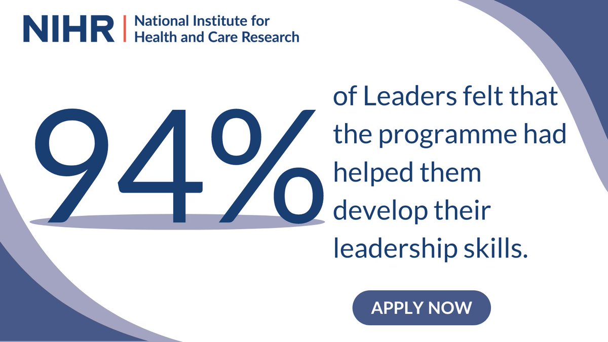 Our #FutureFocusedLeadershipProgramme is now open! This stream is open to Leaders who:
🟨 lead at a national level for NIHR
🟦 have demonstrable leadership influence as part of NIHR
🟥 are NIHR Research Professors/Senior Investigators.
Apply: nihr.ac.uk/explore-nihr/a…