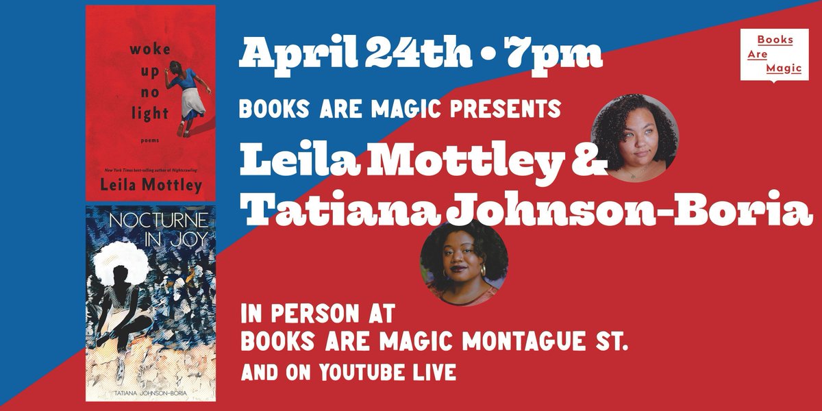 Next month, I'll have the honor of reading poems with @leilamottley at @booksaremagicbk in Brooklyn. I hope you can join and celebrate #NationalPoetryMonth with us ✨ Get your tickets here: buff.ly/3TjUOrm