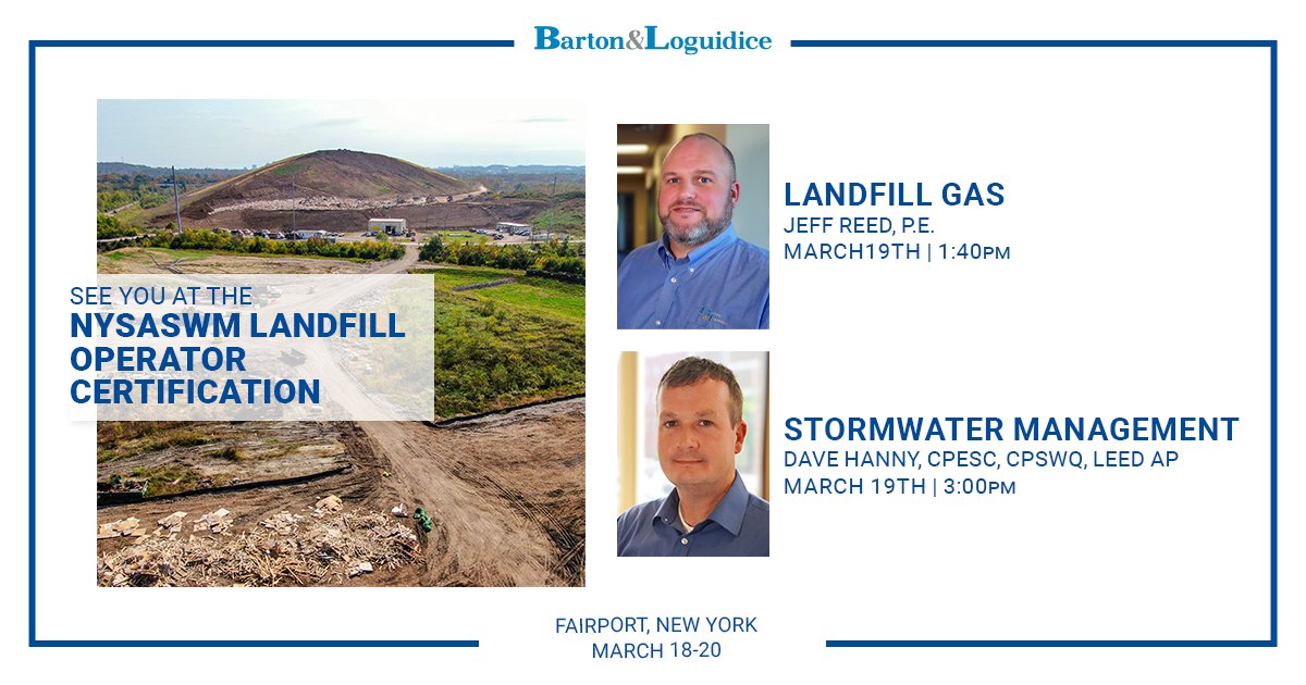 We are a proud sponsor of the #NYSAssociationforSolidWasteManagement Landfill Operator Certification! Our Jeff Reed, P.E. and Dave Hanny, CPESC, CPSWQ, LEED AP are presenting as well. Learn more about the conference here: ow.ly/A6Sq50QUs2s
