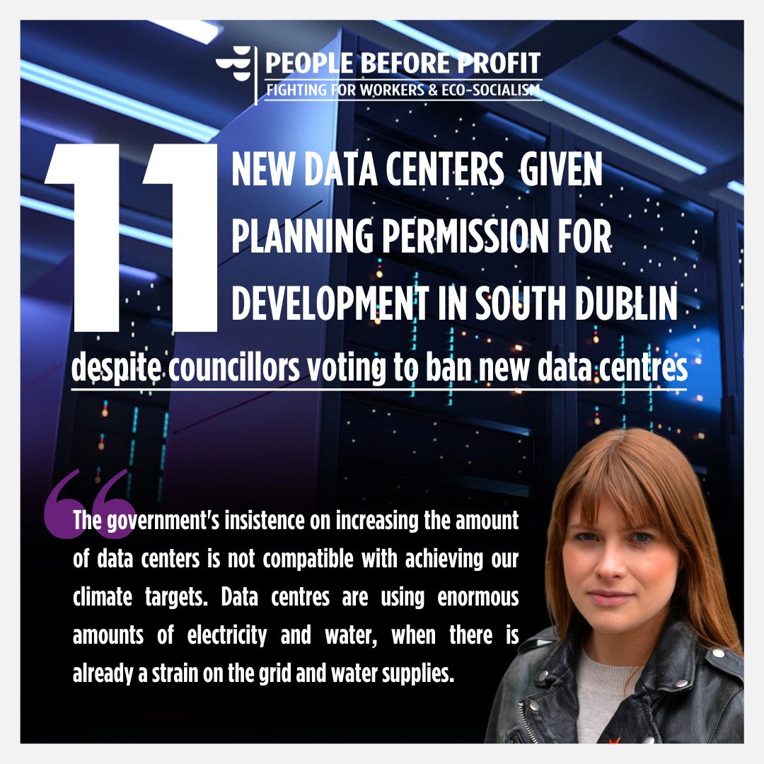 11 new Data centres were given planning permission in South Dublin despite councillors voting to ban new data centres until 2028.

#datacentres #energy #ClimateAction