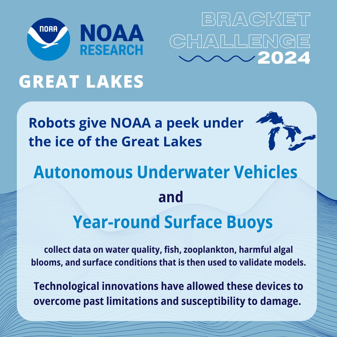 NOAAResearch's tweet image. Round 1 starts NOW🎉

Today’s match up: Weather vs. Great Lakes

Learn all about these two studies at the links below &amp;amp;  then vote for your favorite in our poll in the comments!

Weather: bit.ly/NSSLTornadoRes…
Great Lakes: bit.ly/GLERLIceRobots
#MarchMadness