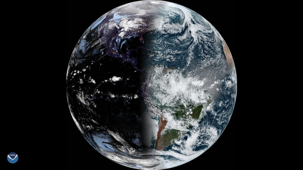 It's Equinox! Daytime and nighttime are equal today across our whole planet. 
(cool photo by <a href="/NOAA/">NOAA</a>  tinyurl.com/muhzj2cw)