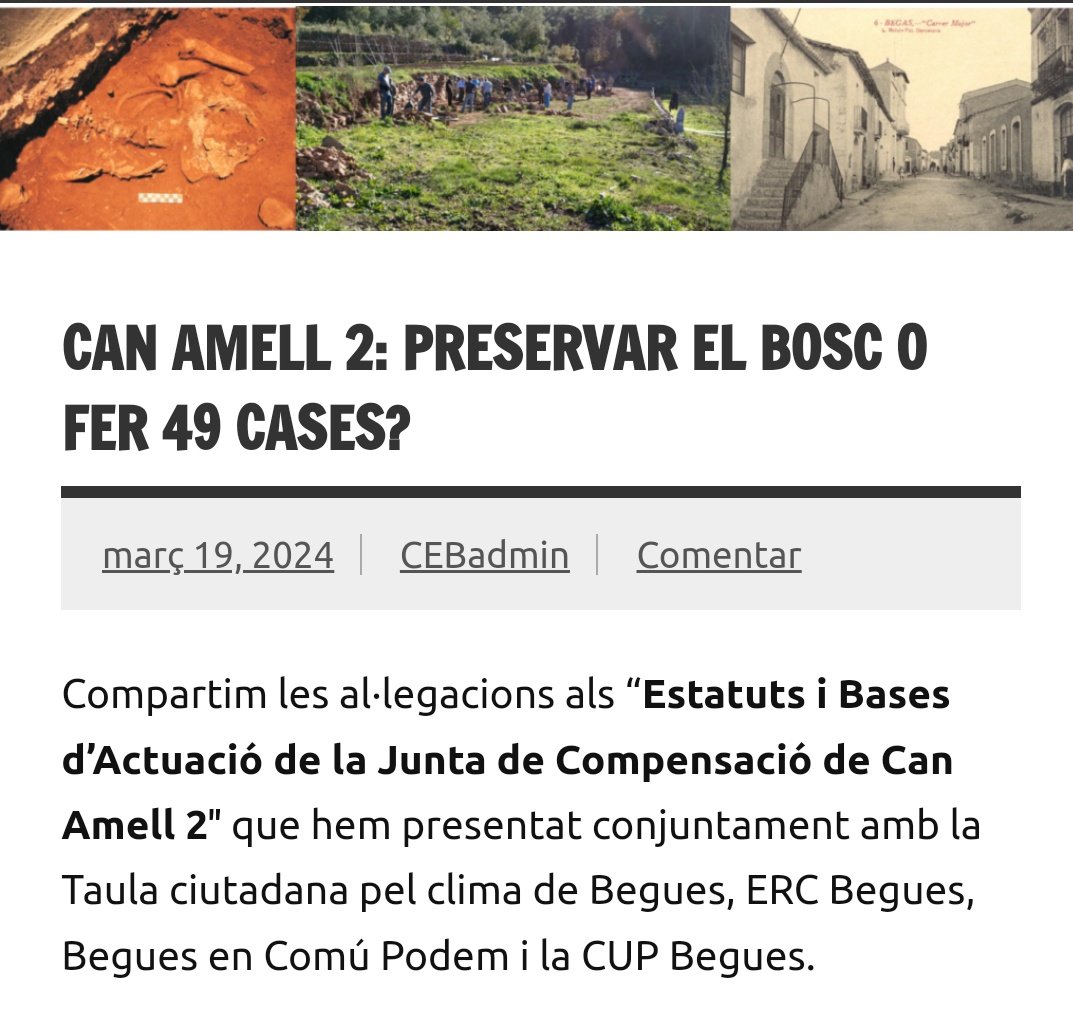 BeguesCup's tweet photo. A #begues tenim polígons urbanitzats amb carrers, voreres, enllumenat i parcel·les en venda com Mas Pascual. No té sentit urbanitzar Can Amell 2 i perdre bosc.
Us compartim les al·legacions del @beguesceb i altres entitats del poble, contra el projecte.

https://t.co/bhQDgqmbsY https://t.co/RGEZRc4Rlu
