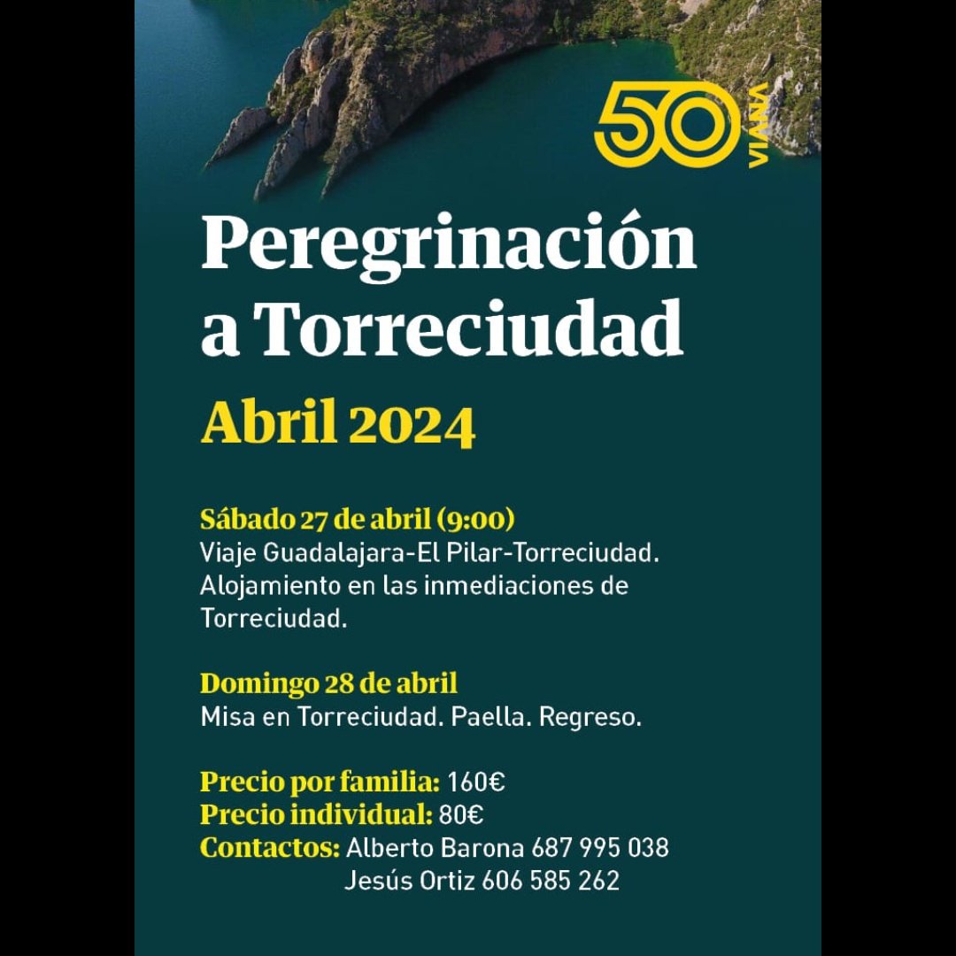 ClubViana's tweet photo. Con motivo del 50 Aniversario, el último fin de semana de abril (27 y 28 de abril) haremos una peregrinación familiar a Torreciudad. Que mejor manera de celebrar los 50 años agradeciendo a la Virgen tantos frutos recogidos y por recoger. https://t.co/iZnoW1cveJ