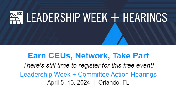 Join us in April for ICC Leadership Week, a FREE CEU and networking event for International Code Council members. Experience keynote speakers, industry conversations, and more! iccsafe.org/about/news-and… #ICCLeaders24