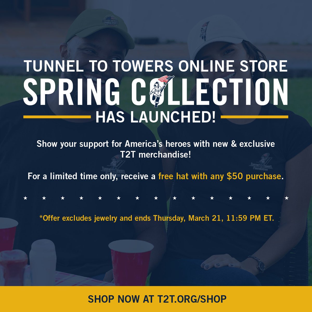 The Tunnel to Towers Online Shop’s new spring collection has launched! Shop new t-shirts, jackets, hats, and more. Shop now: shop.t2t.org ♥️🇺🇸