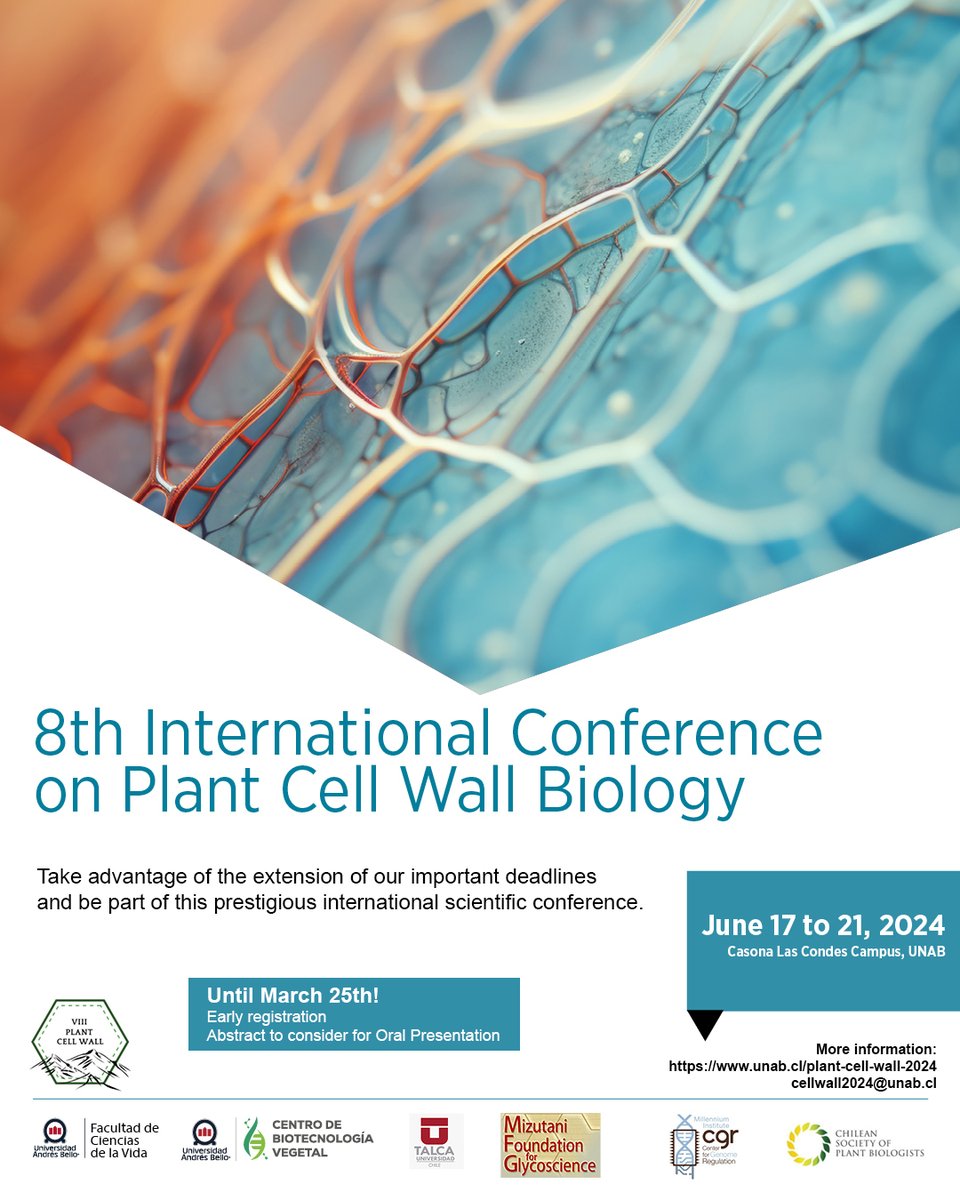 Plantcellwall2024 (@cellwall2024cl) on Twitter photo There are only a few days left of the extended deadlines for early registration and consideration for oral poster presentation.
You have until March 25 to take advantage of the discountes rates. 
More info👉📲lc.cx/rxbMdO There are only a few days left of the extended deadlines for early registration and consideration for oral poster presentation.
You have until March 25 to take advantage of the discountes rates. 
More info👉📲lc.cx/rxbMdO