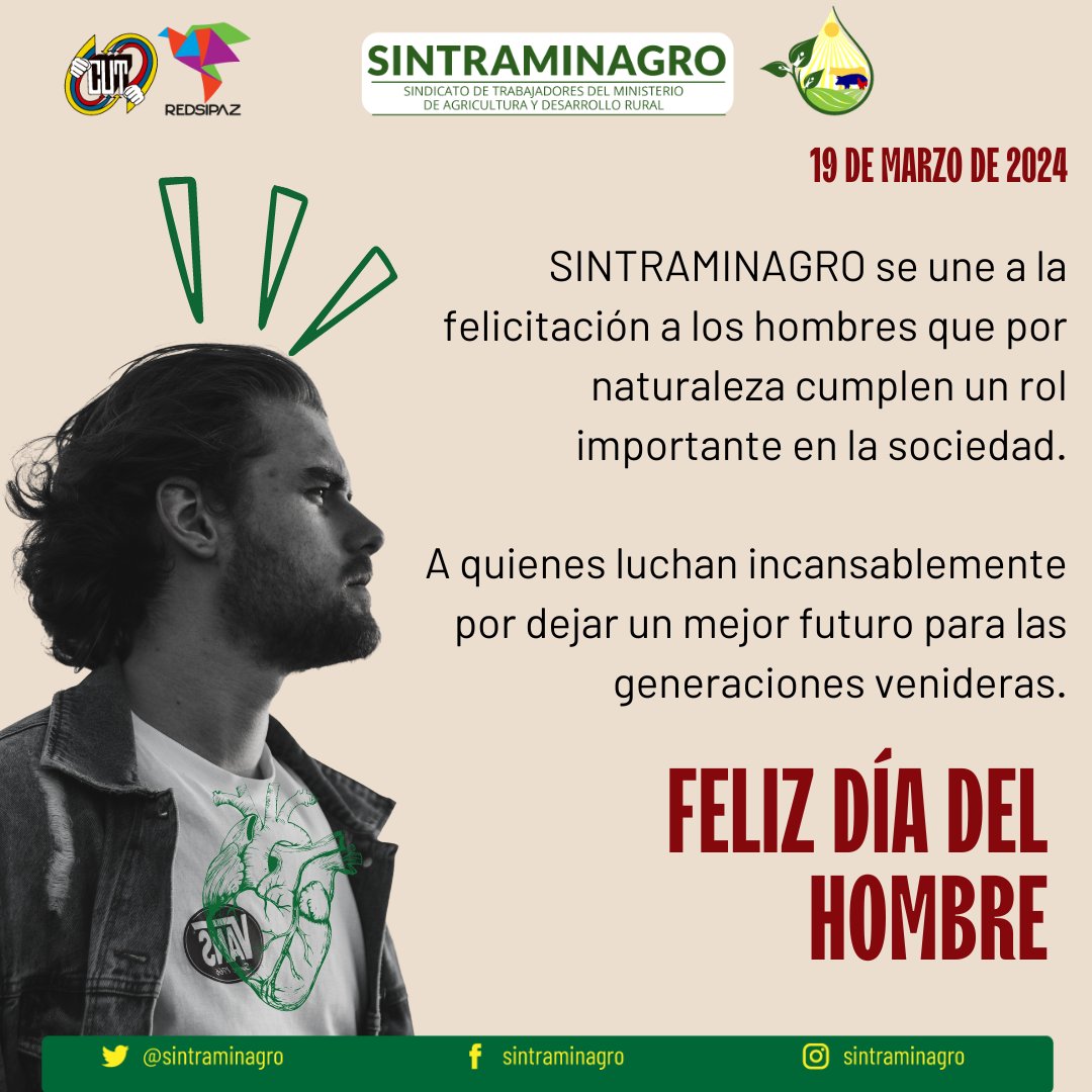 sintraminagro's tweet photo. [Feliz Día del Hombre]

Mensaje de Sintraminagro en el Día del Hombre

🔵 Comparte en Facebook
https://t.co/vApsZacjz5

🔴 Me gusta en Instagram
https://t.co/X9bwyYEtYC https://t.co/sCRlBpCQ1X